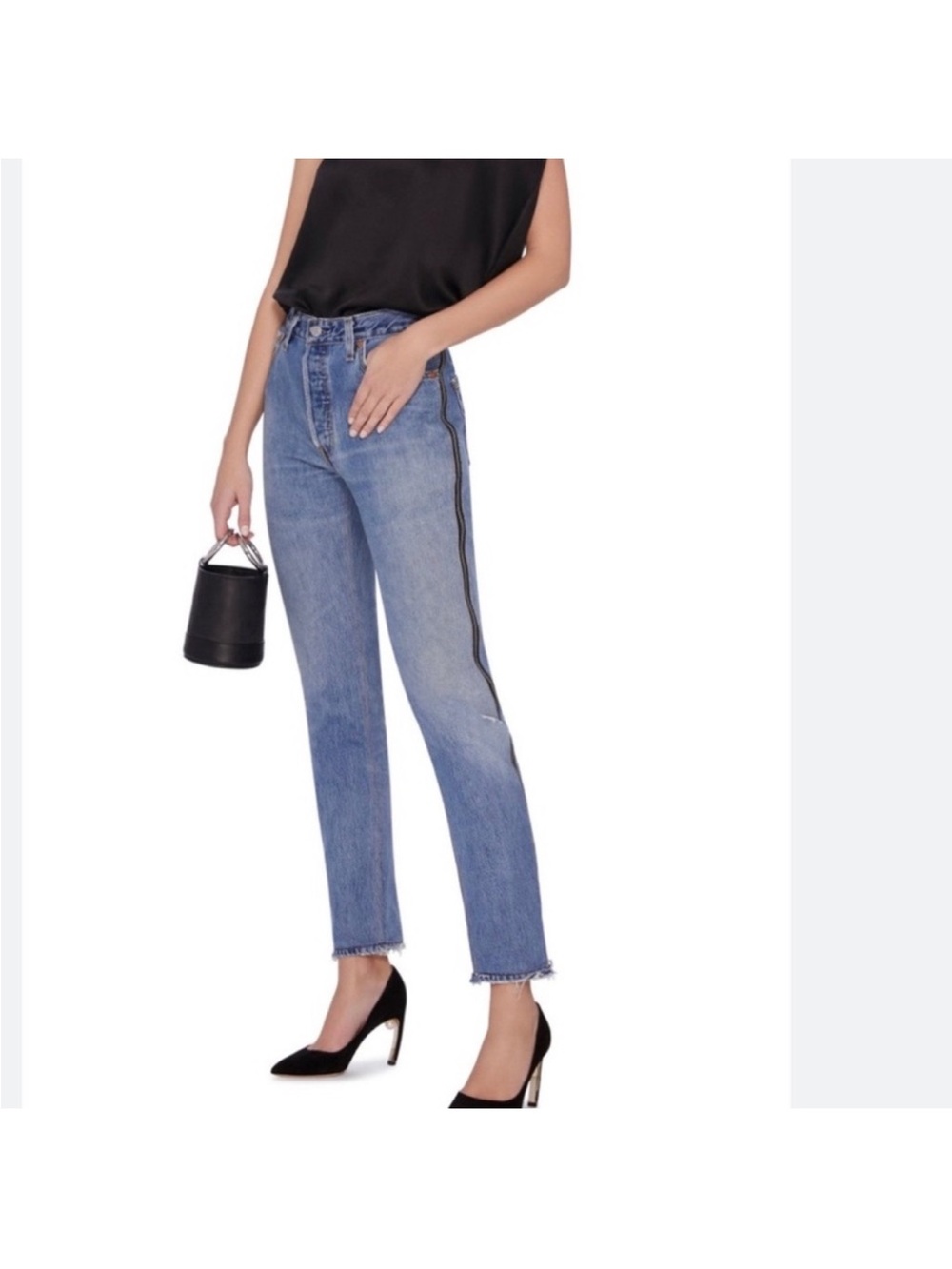 Re/Done High-Rise Straight Jeans with Side zipper in blue Size 26
